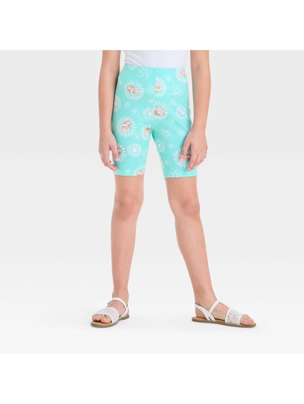 Girls' Moana Bike Shorts - Green XS